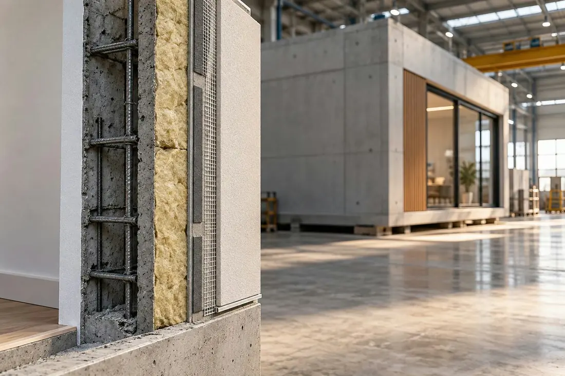 Detalle de estructura de hormigón de un módulo industrializado