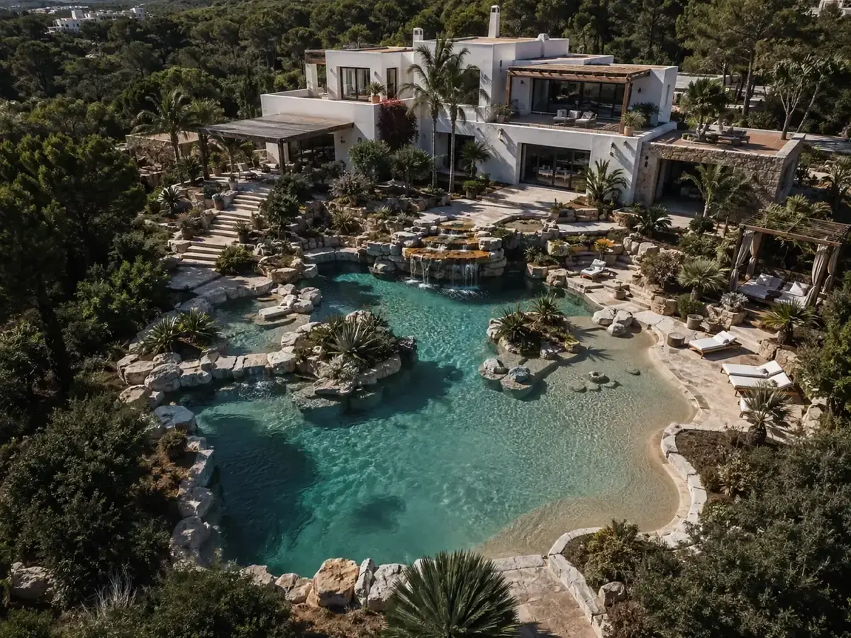 Piscina natural con rocas y vegetación