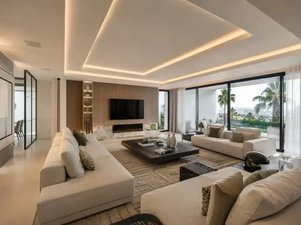 Salón contemporáneo reformado con vistas