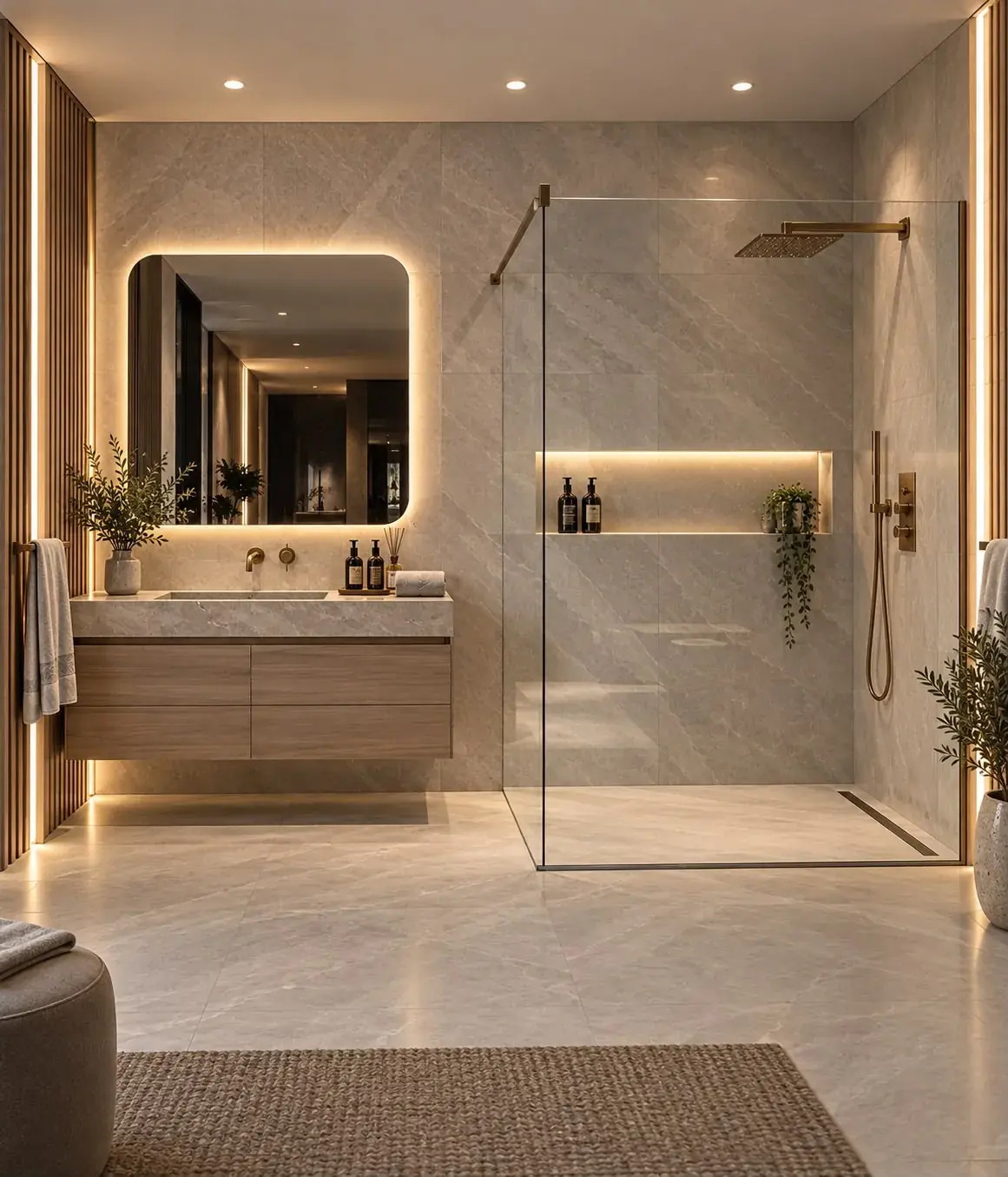 Visualización del nuevo showroom: ducha de obra y mueble de baño