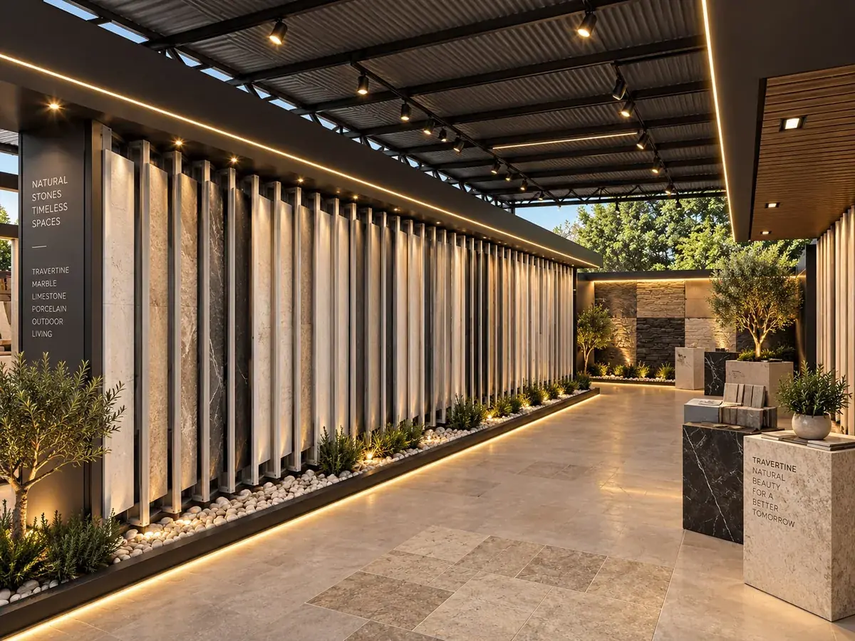 Visualización del nuevo showroom: galería de piedra natural y porcelánico